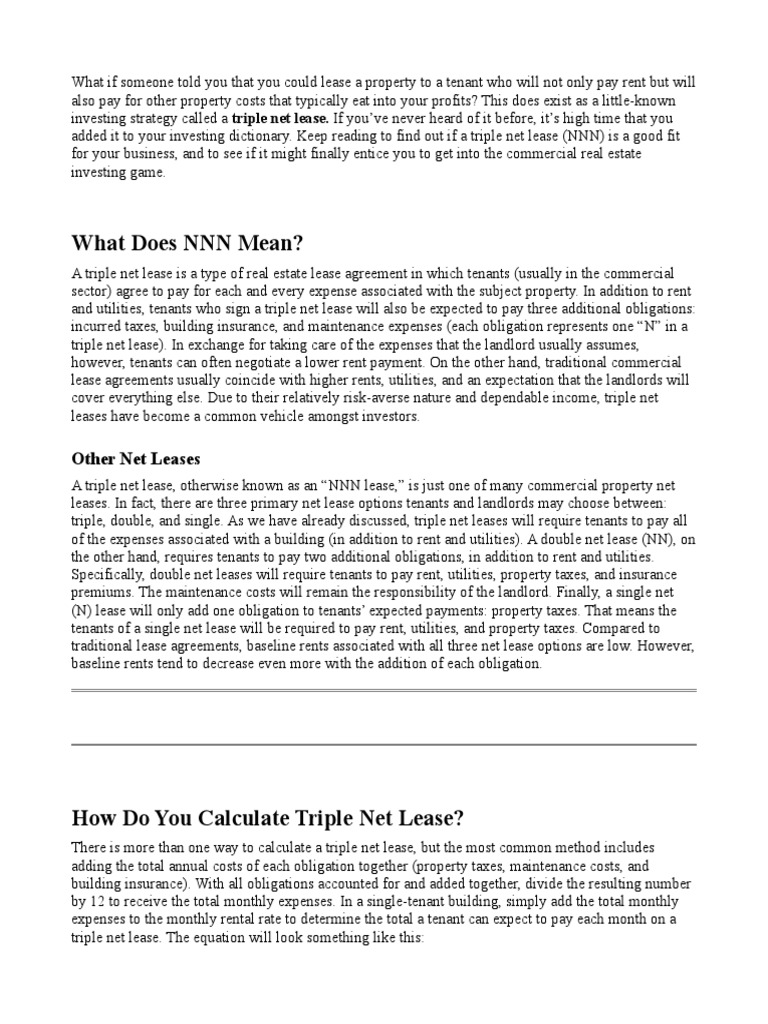 what does landlord pay in triple net lease illustration