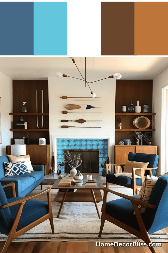 mid-century modern living room accents illustration